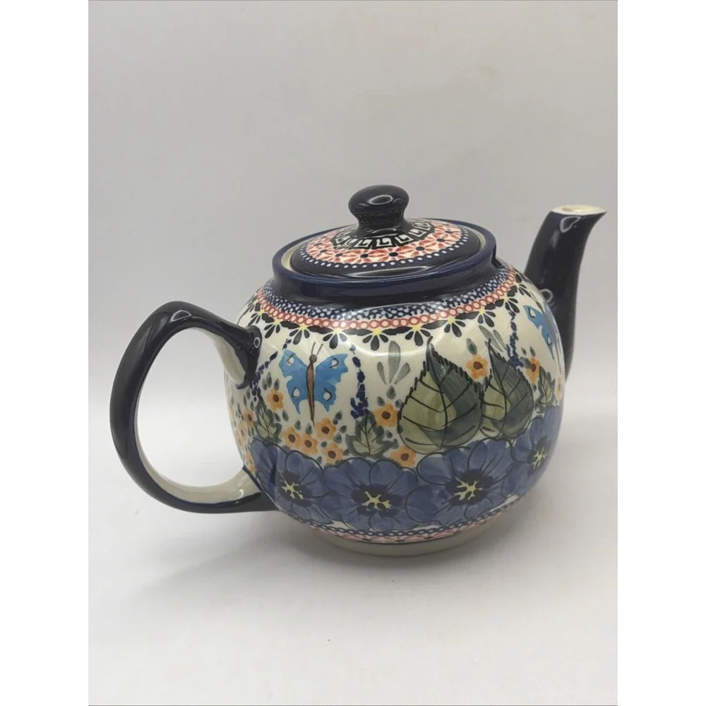 Blue Rose Polish Pottery Hummingbird Small Teapot